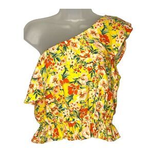American Eagle One Shoulder Floral Ruffle Top